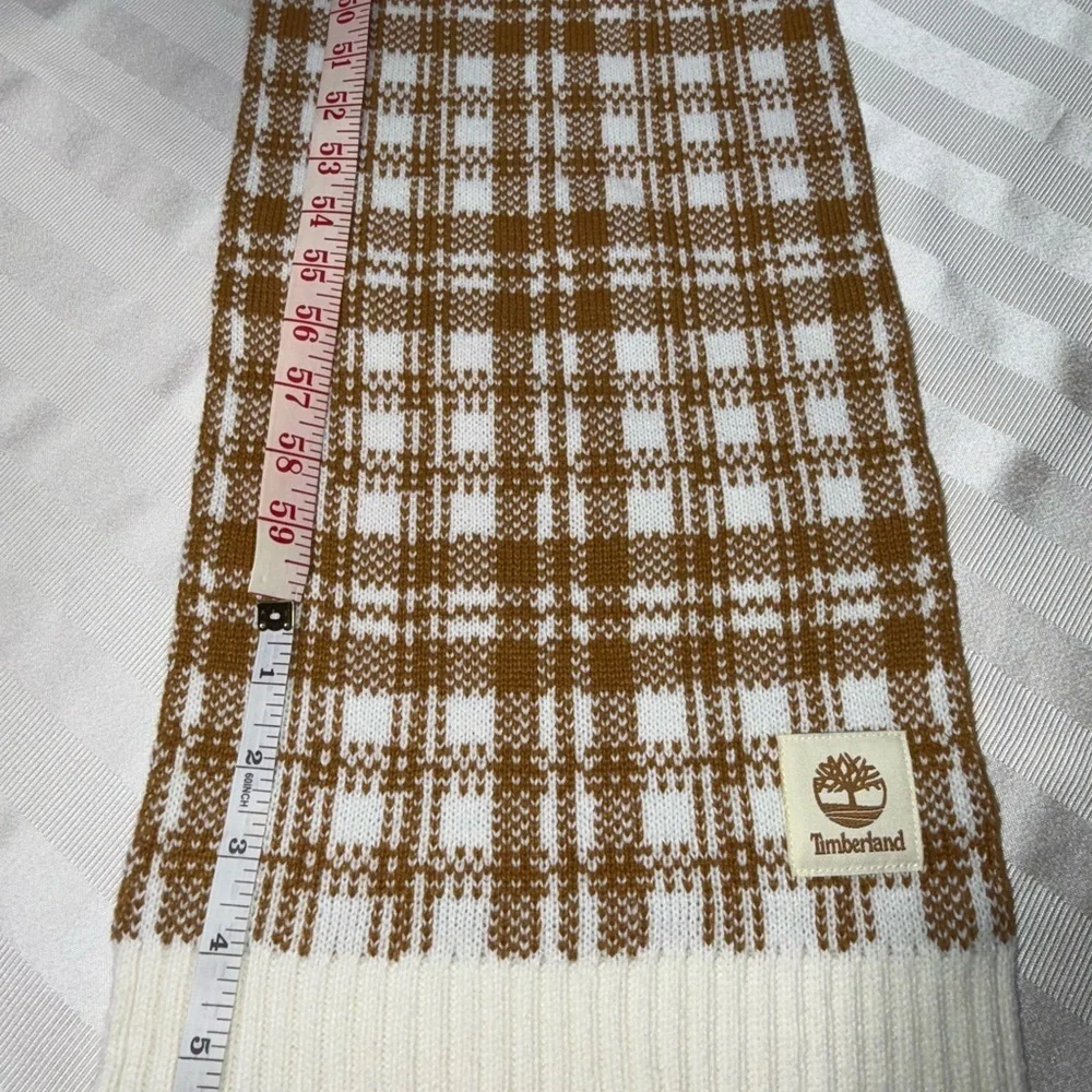 Timberland Brown and Cream Checkered Scarf NWT 64”X 10”
